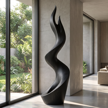 Modern Flame Solid Wood Sculpture for Living Room Contemporary Abstract Art Piece