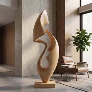 Organic Abstract Solid Wood Sculpture for Garden and Modern Home Interior