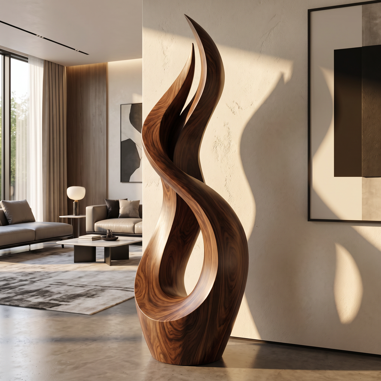 Outdoor Solid Wood Textured Flame Sculpture for Gardens and Modern Landscapes