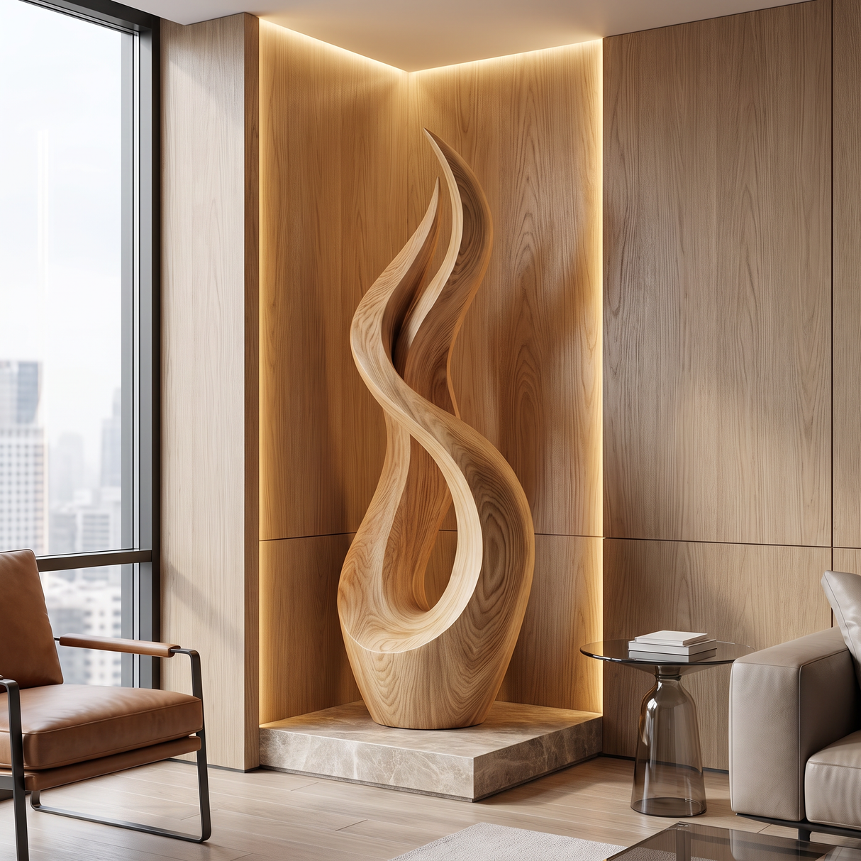 Outdoor Solid Wood Textured Flame Sculpture for Gardens and Modern Landscapes