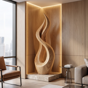 Outdoor Solid Wood Textured Flame Sculpture for Gardens and Modern Landscapes
