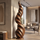 Tall Solid Wood Twisted Flame Sculpture for Entryways and Modern Spaces