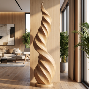 Tall Solid Wood Twisted Flame Sculpture for Entryways and Modern Spaces