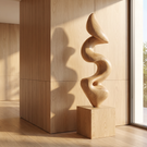 Handcrafted Solid Wood Floor Sculpture with Flowing Vertical Ribbon Form