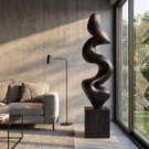 Handcrafted Solid Wood Floor Sculpture with Flowing Vertical Ribbon Form