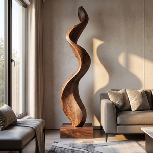 Modern Abstract Solid Wood Sculpture for Living Room Display