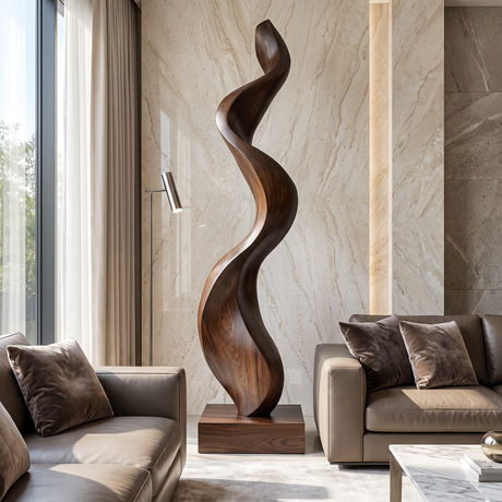 Modern Abstract Solid Wood Sculpture for Living Room Display