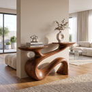 Console Table Solid Wood with Flowing Curved Base for Entryway Decor