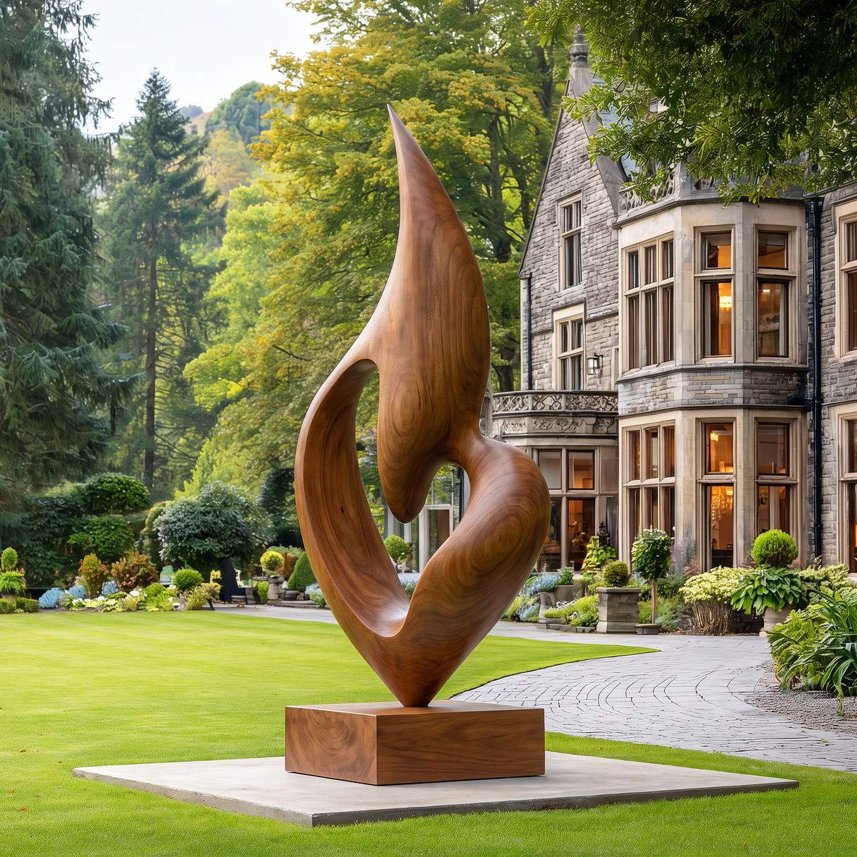 Organic Modern Outdoor Solid Wood Sculpture for Garden and Landscape Display