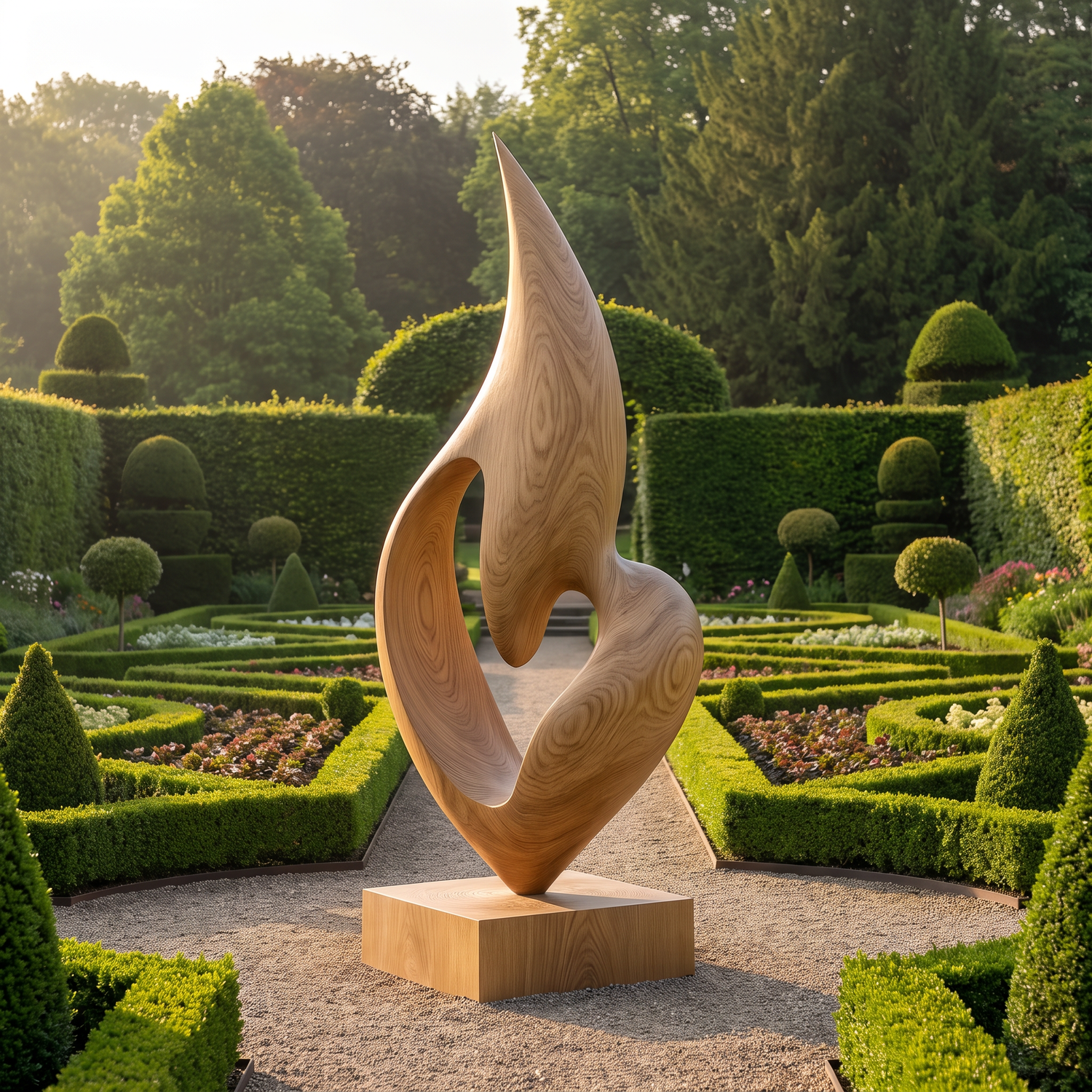 Organic Modern Outdoor Solid Wood Sculpture for Garden and Landscape Display