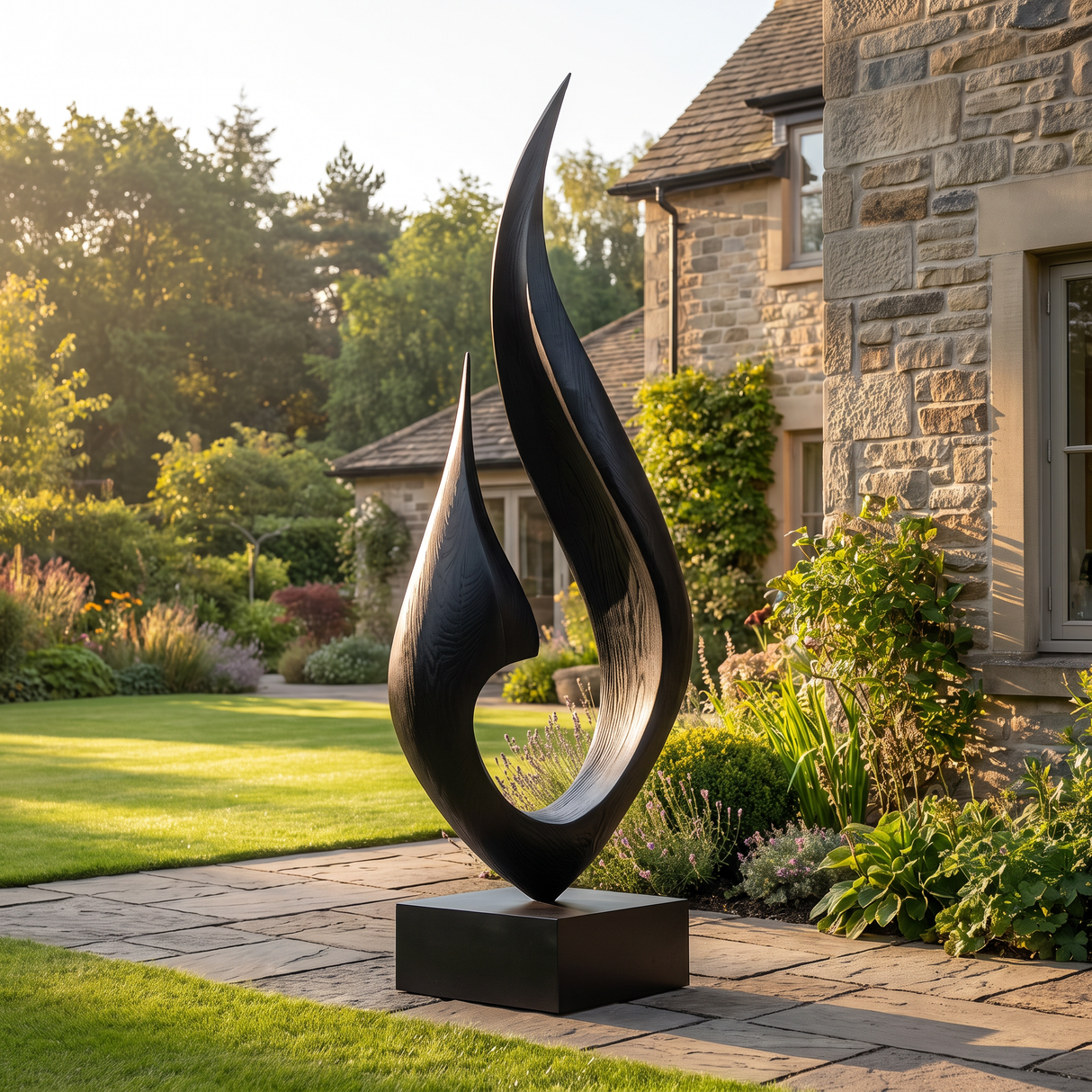 Flowing Flame Solid Wood Outdoor Sculpture for Garden Landscapes