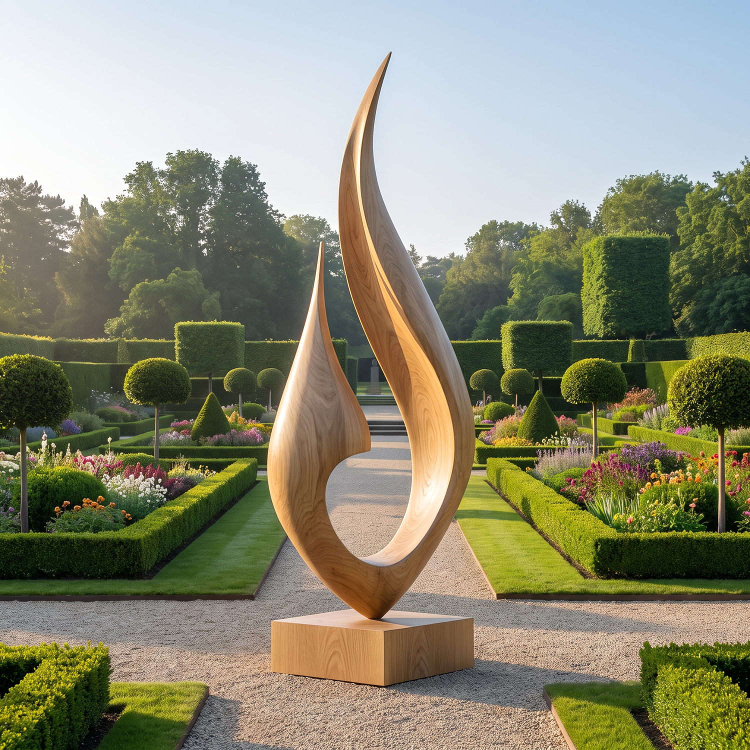 Flowing Flame Solid Wood Outdoor Sculpture for Garden Landscapes
