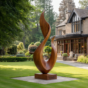 Flame Form Solid Wood Outdoor Sculpture for Garden Landscapes