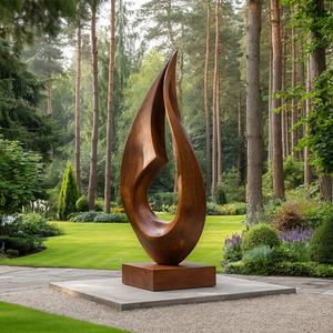 Large Outdoor Solid Wood Flame Sculpture with Plinth for Gardens, Courtyards, and Modern Landscapes