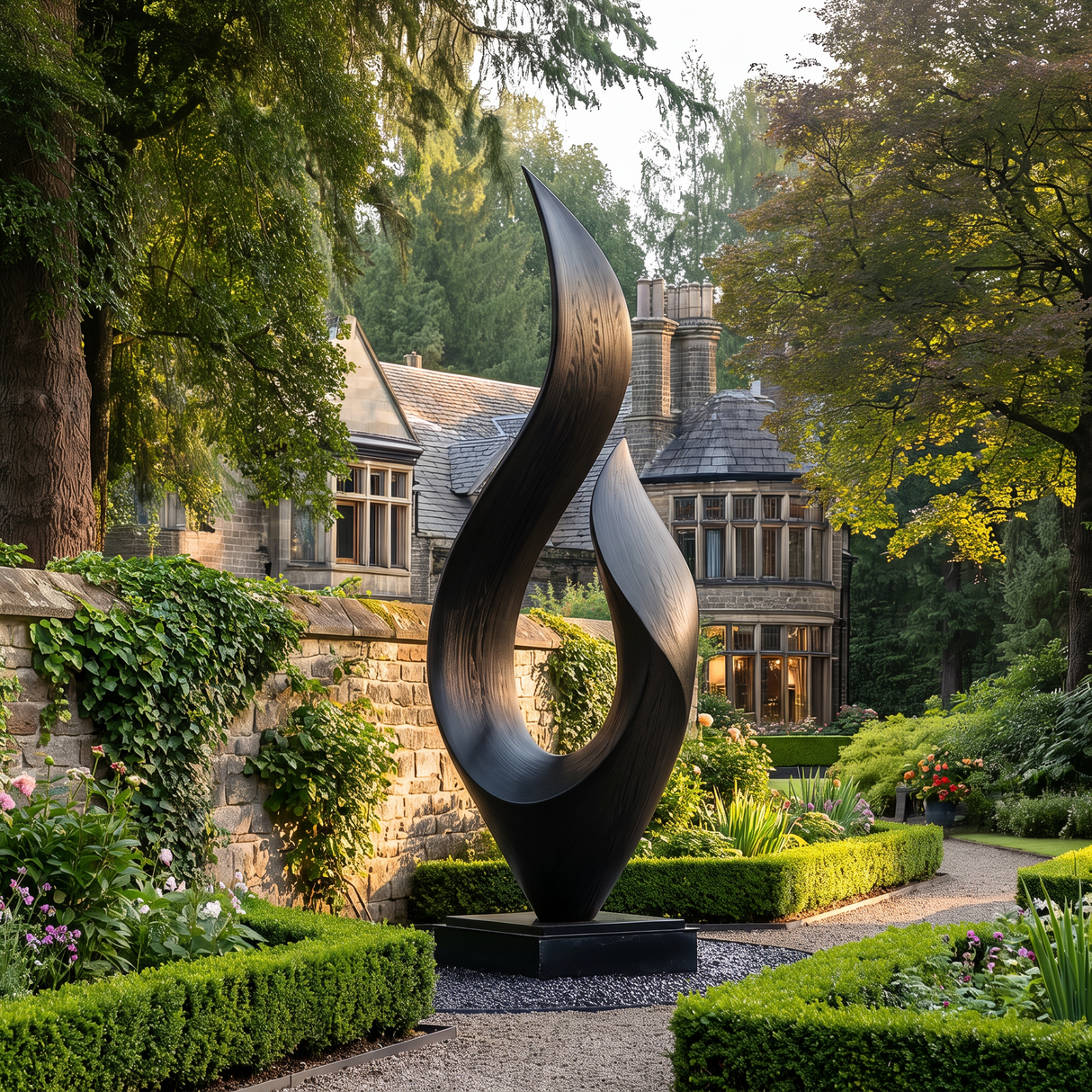 Contemporary Leaf Form Garden Solid Wood Sculpture for Landscape and Outdoor Display