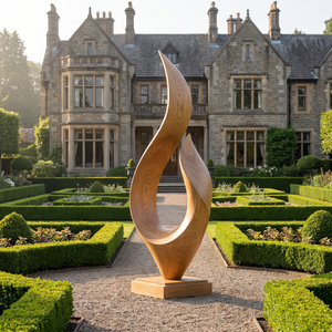 Contemporary Leaf Form Garden Solid Wood Sculpture for Landscape and Outdoor Display