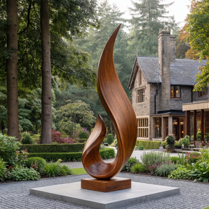 Hand-Carved Solid Wood Flame Sculpture for Garden and Outdoor Landscape