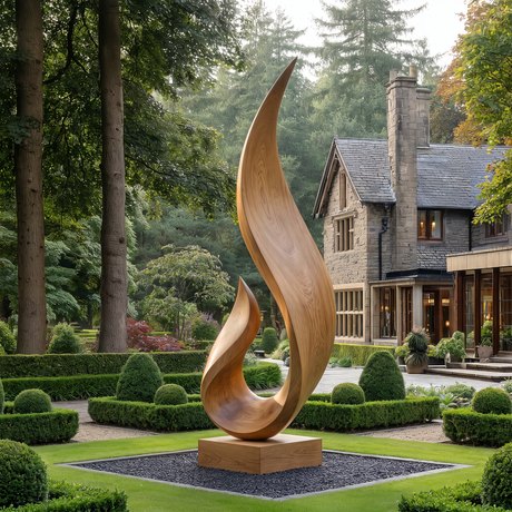 Hand-Carved Solid Wood Flame Sculpture for Garden and Outdoor Landscape