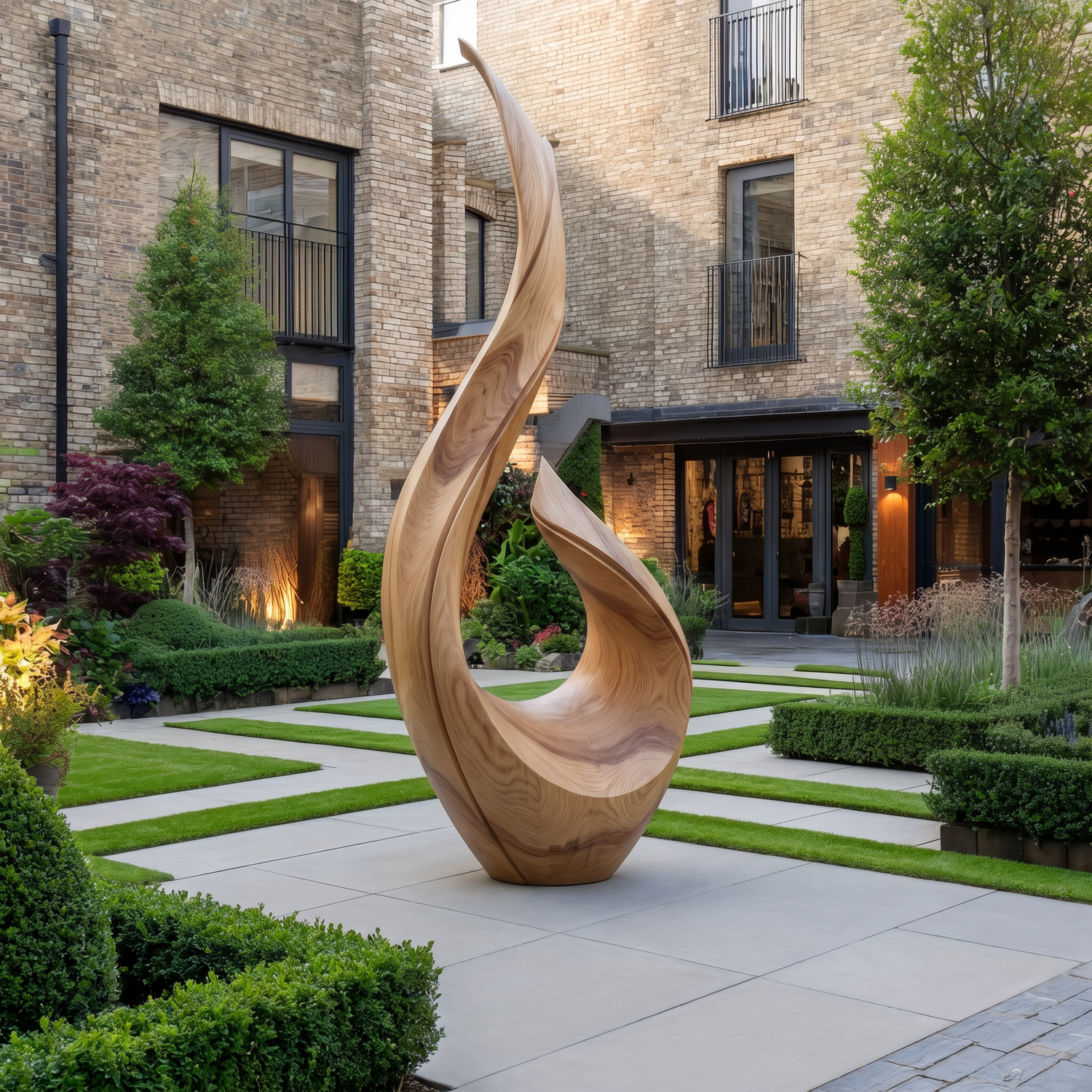 Large Outdoor Solid Wood Sculpture for Courtyards, Gardens, and Modern Landscapes