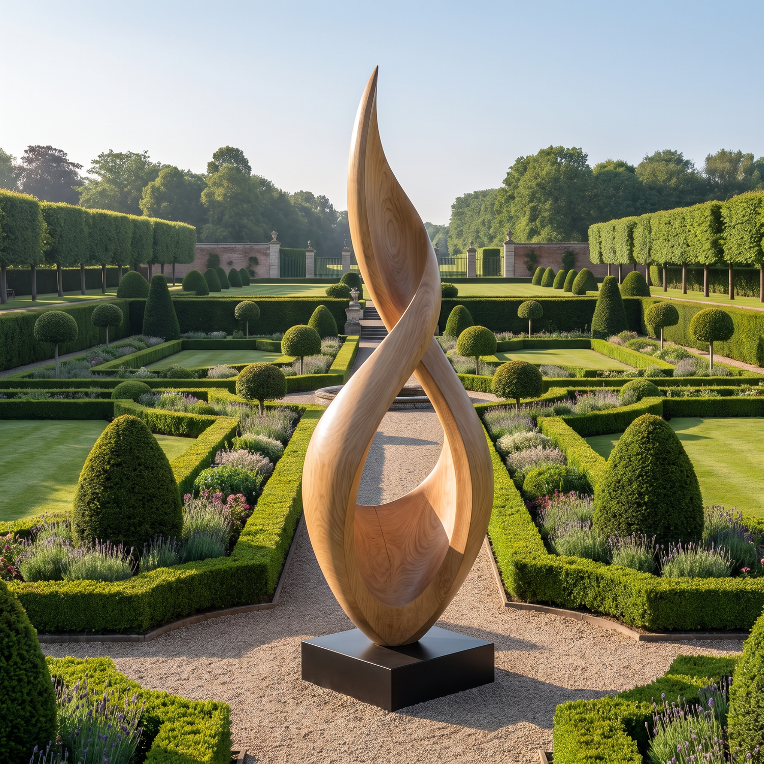 Abstract Twisting Solid Wood Outdoor Garden Sculpture on Base