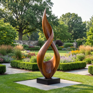 Abstract Twisting Solid Wood Outdoor Garden Sculpture on Base