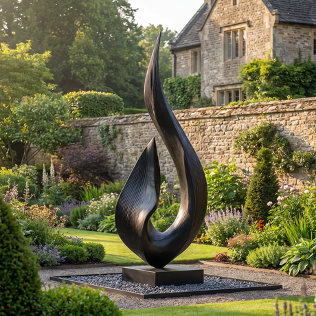 Large Outdoor Solid Wood Textured Flame Sculpture with Plinth for Gardens