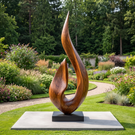 Large Outdoor Solid Wood Textured Flame Sculpture with Plinth for Gardens