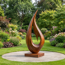 Outdoor Teardrop Solid Wood Sculpture for Modern Abstract Garden Art