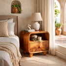 Handcrafted Solid Wood Bedside Table with Open Upper Shelf and Lower Drawer Storage