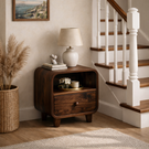 Handcrafted Solid Wood Bedside Table with Open Upper Shelf and Lower Drawer Storage