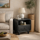 Handcrafted Solid Wood Bedside Table with Open Upper Shelf and Lower Drawer Storage