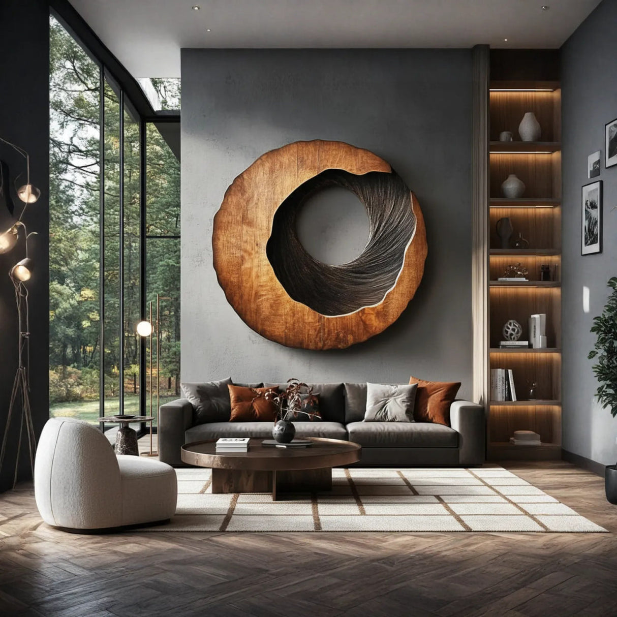Textured Round Solid Wood Wall Sculpture for Living Room Interior Decor