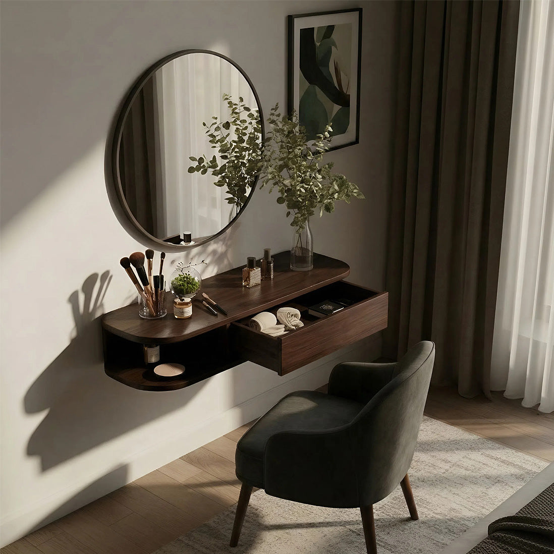 Floating Solid Wood Vanity with Soft-Curve Drawer