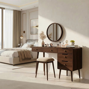 Solid Wood Vanity Table with Storage Cabinet