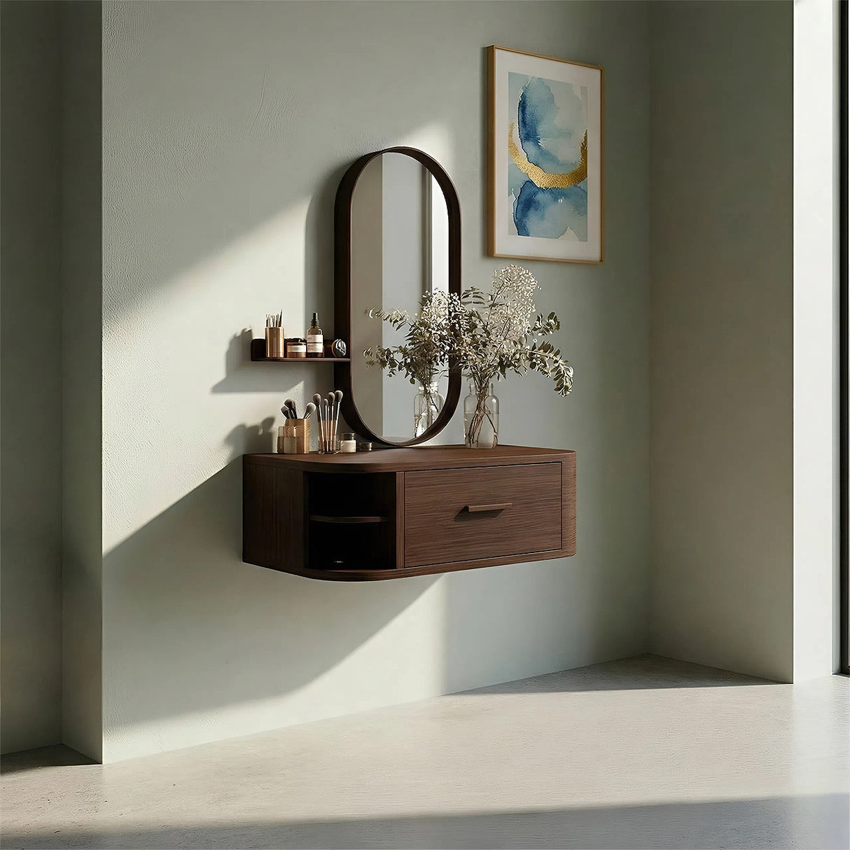 Wall-Mounted Solid Wood Vanity Table for Modern Bedrooms