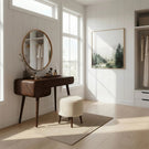 Mid-Century Solid Wood Vanity Table with Rounded Edges and Drawers