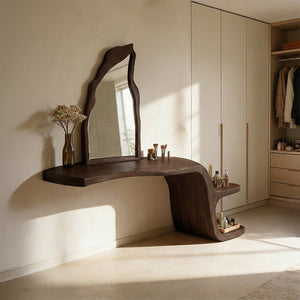 Live Edge Solid Wood Floating Vanity Table with Organic Sculptural Form