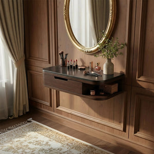Floating Wood Vanity with Black Top