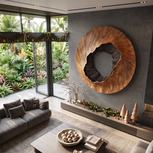 Large Round Solid Wood Wall Sculpture with Textured Center for Modern Interiors