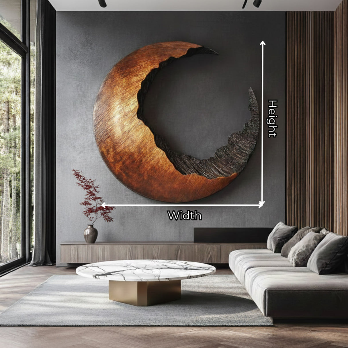 Abstract Crescent Solid Wood Wall Sculpture for Living Room