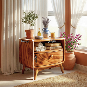 Handcrafted Solid Wood Nightstand with Open Shelf and Drawer for Bedroom