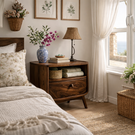 Handcrafted Solid Wood Nightstand with Open Shelf and Drawer for Bedroom