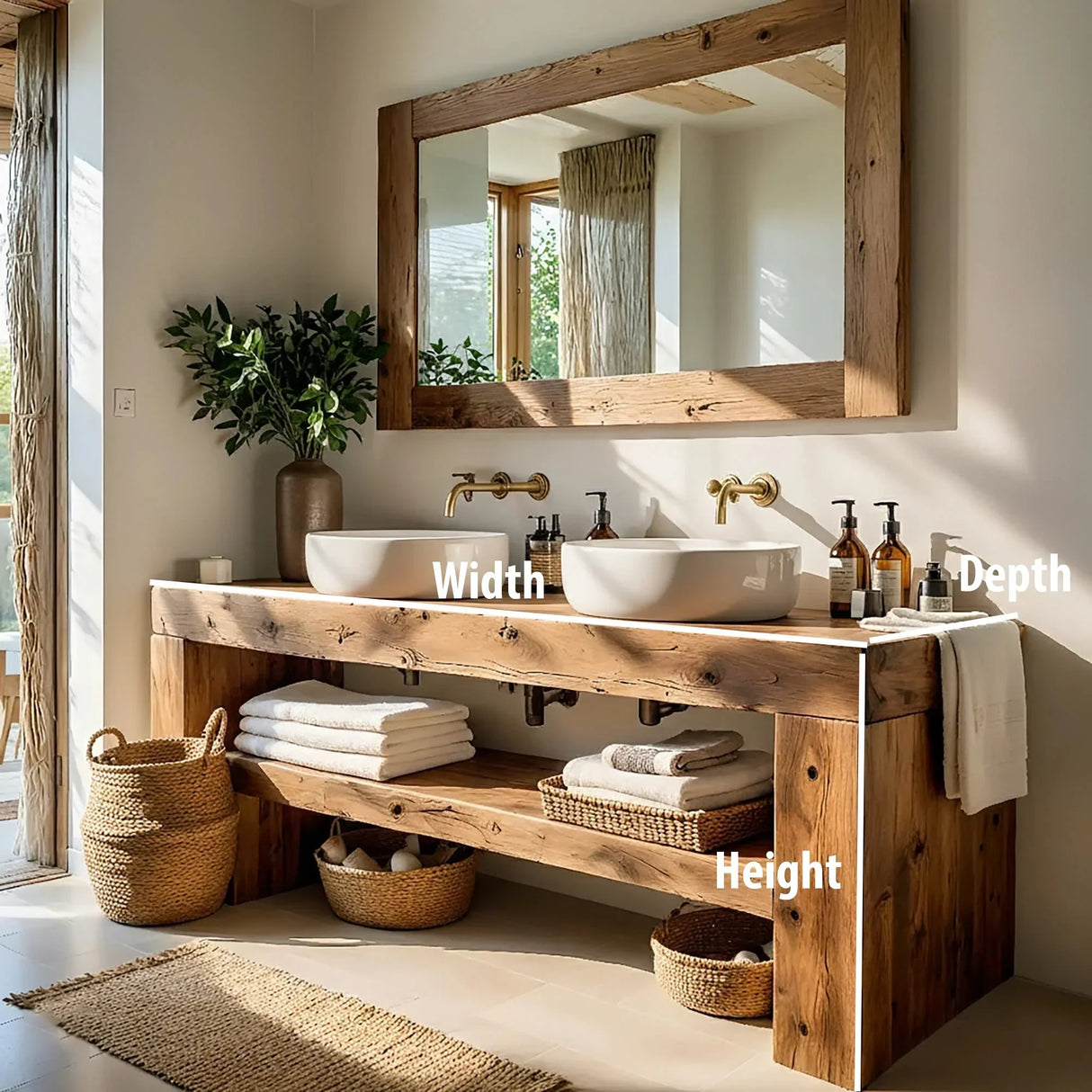Double Solid Wood Bathroom Vanity with Open Shelf for Modern Home