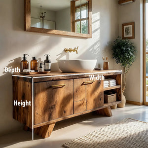 Wood Bathroom Vanity with Cabinet Doors and Open Shelf Storage