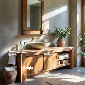 Wood Bathroom Vanity with Open Shelf Storage