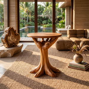 Side Table Solid Wood with Sculptural Tree Root Base for Living Room