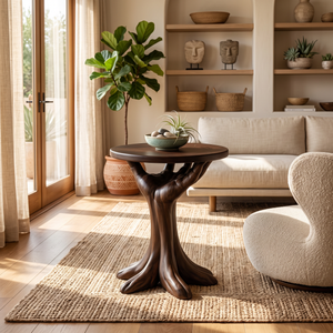 Side Table Solid Wood with Sculptural Tree Root Base for Living Room
