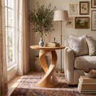Side Table Solid Wood with Twisted Ribbon Pedestal for Living Room Decor