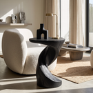 End Table Solid Wood with Sculptural Twisted Loop Base for Living Room