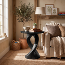 Side Table Solid Wood with Twisted Ribbon Pedestal for Living Room Decor